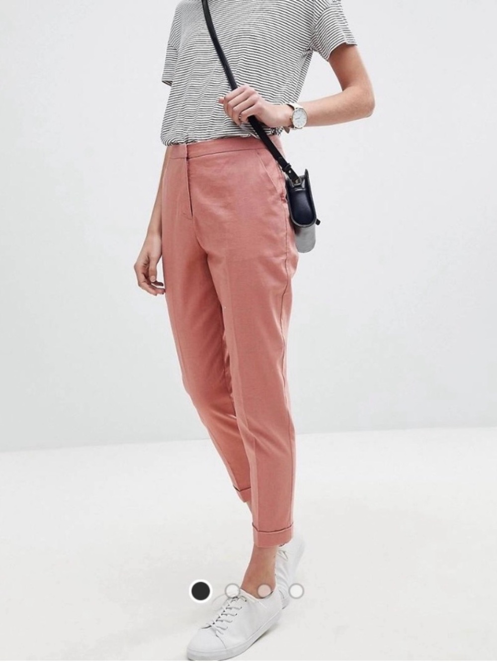 NWT ASOS Petite Linen Blend Cuffed Ankle Trousers – Dusty Pink – Size 8P Petite